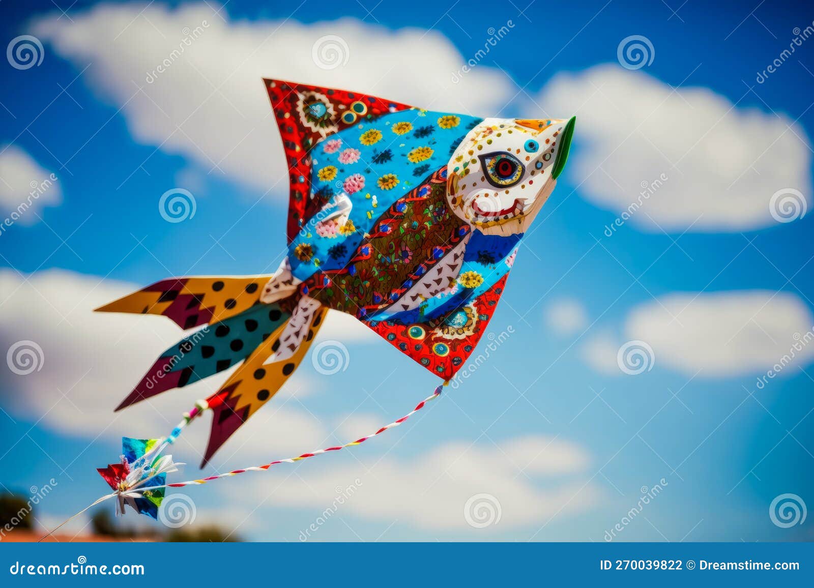 Colorful Kite is Flying in the Sky. Generative AI Stock Illustration