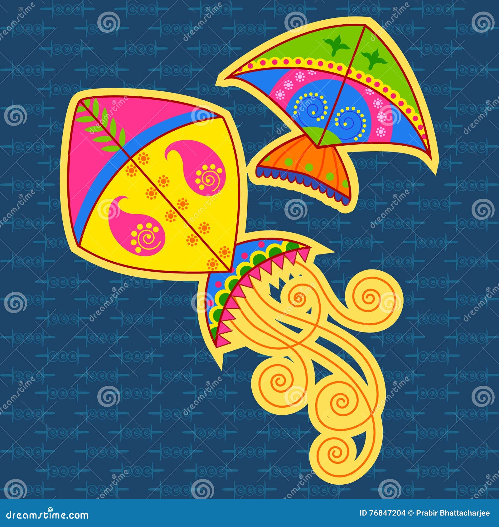 Colorful Kite in Indian Art Style Stock Vector Illustration of pongal