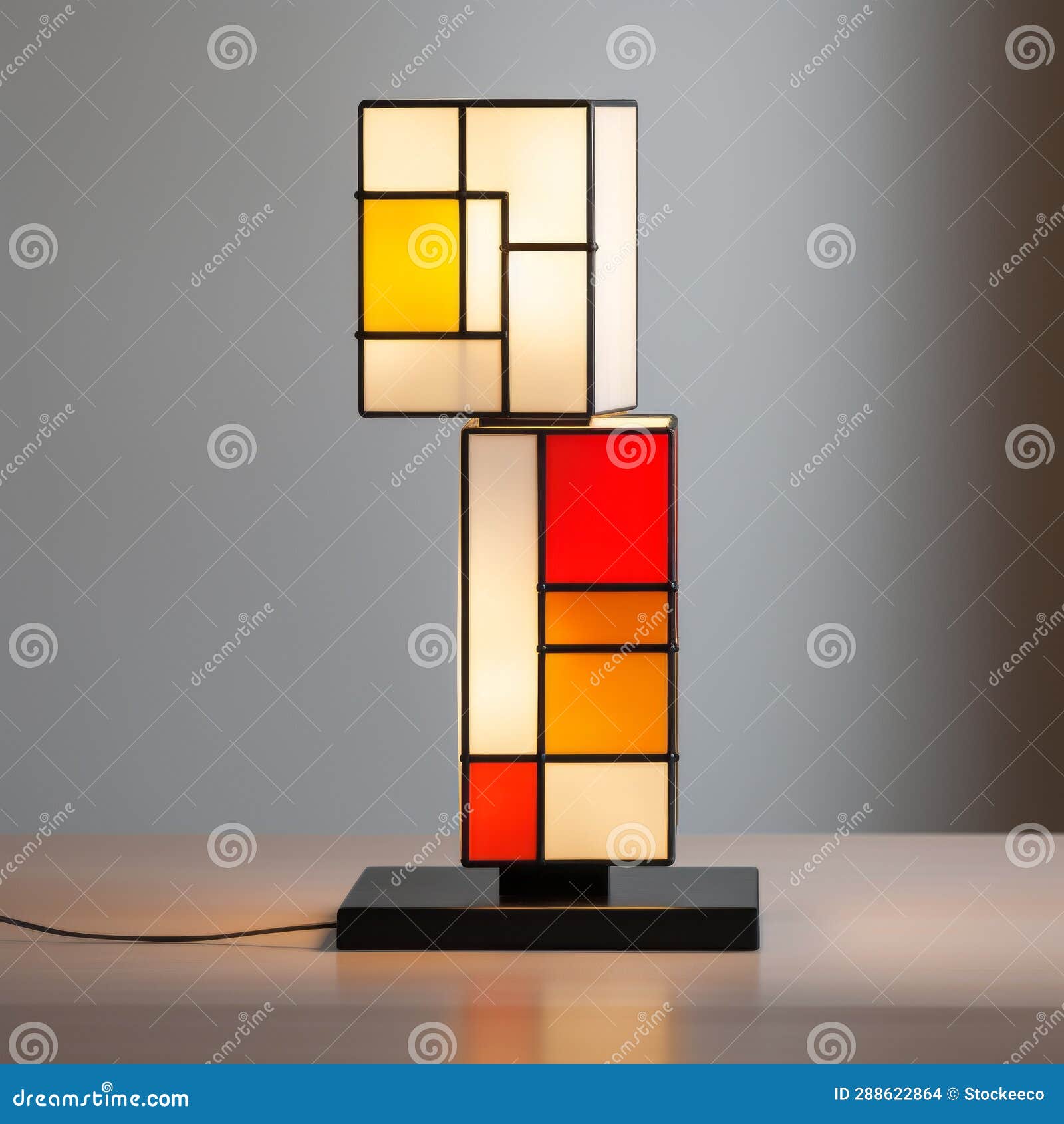 modern red orange white table lamp in colorful cubism style