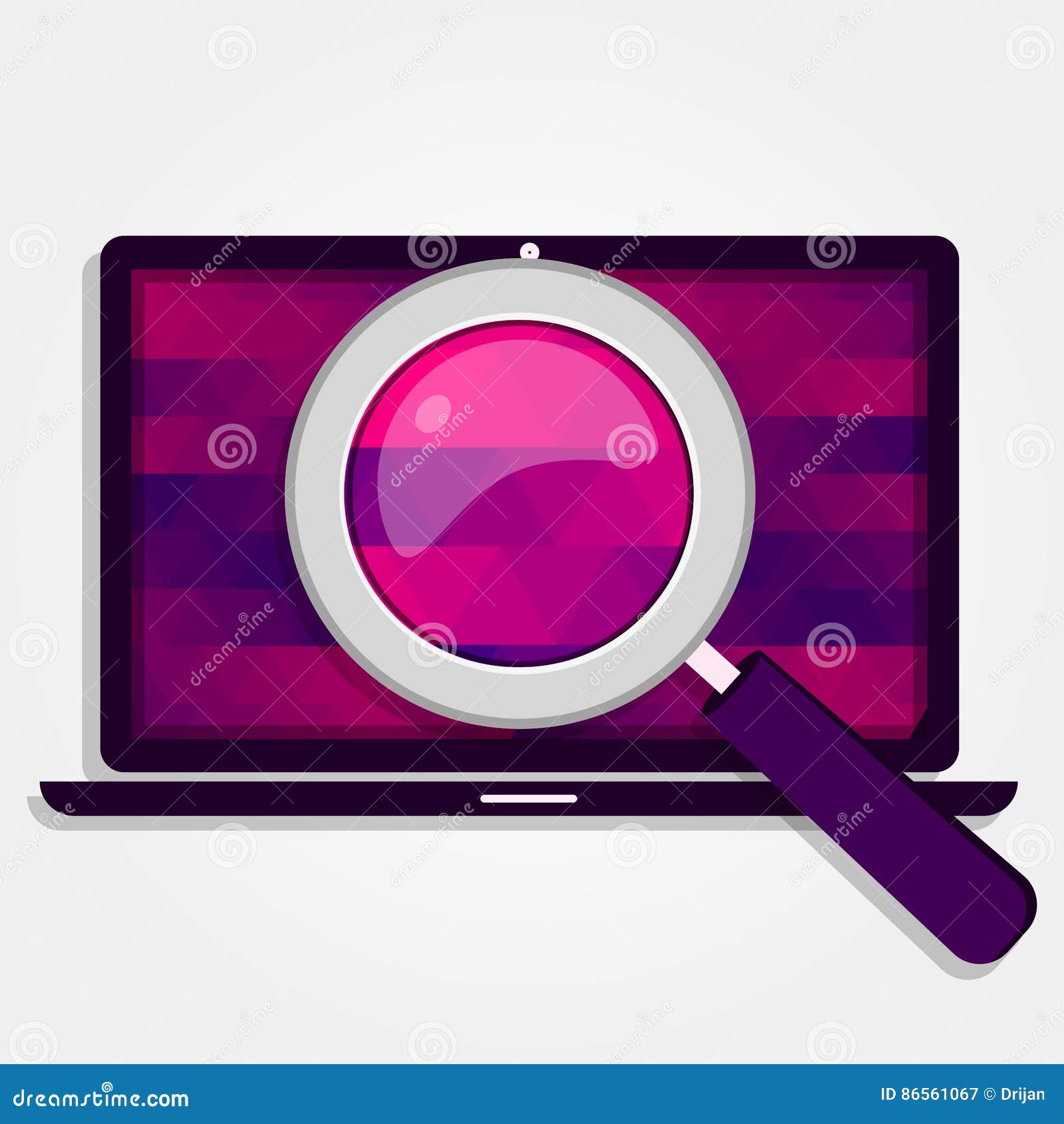 Colorful Laptop and Magnifying Glass Stock Vector Illustration of