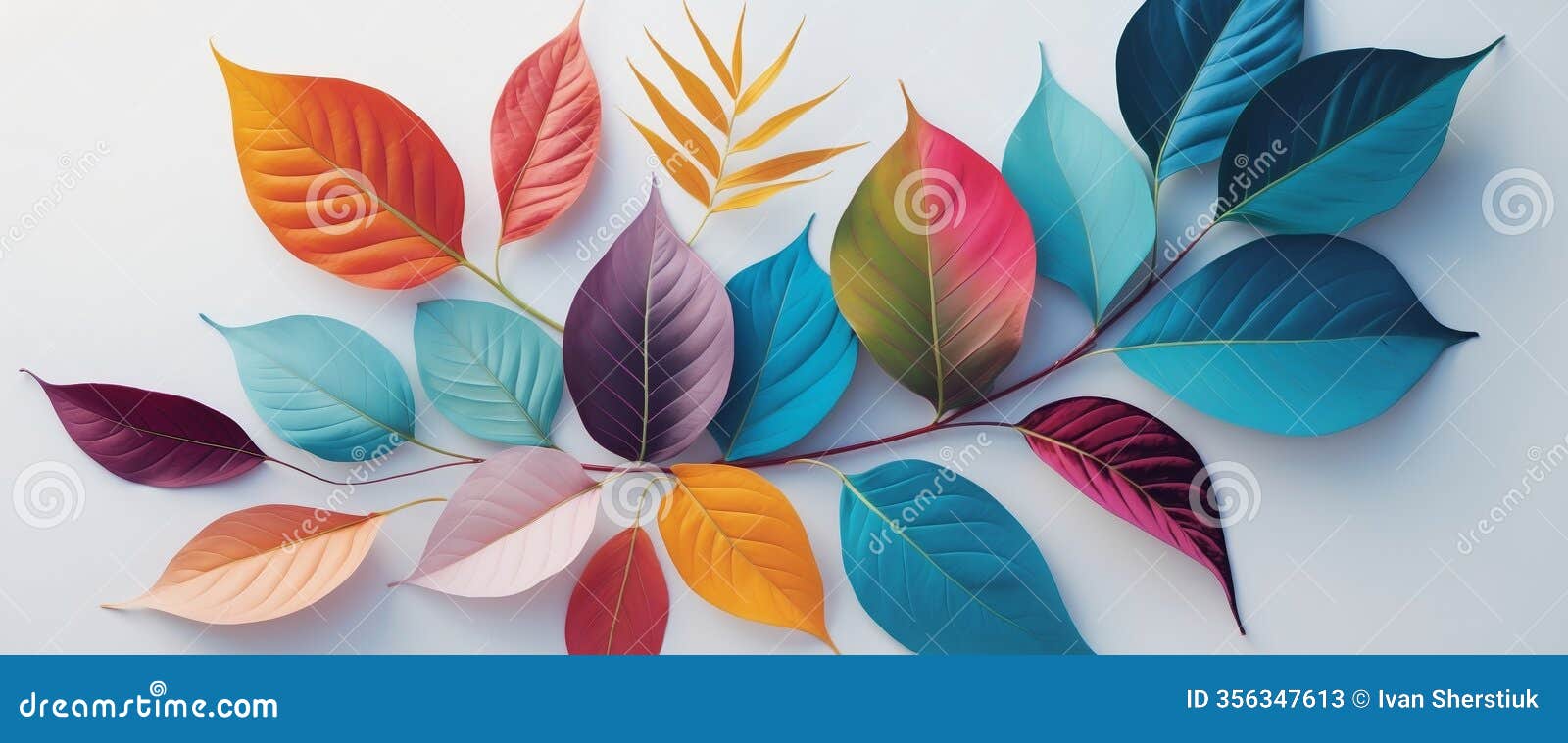 colorful layered leaves in various shades creating a vibrant graphic layout for promotional use