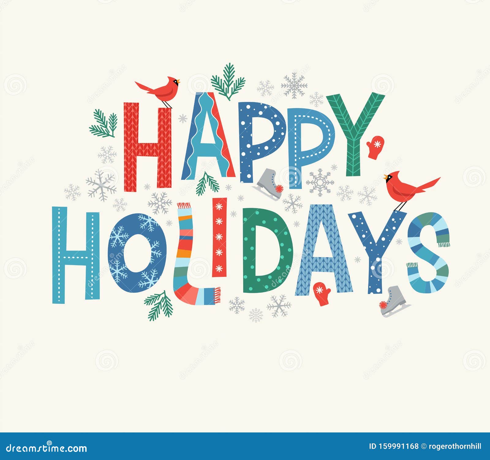 colorful lettering happy holidays with decorative seasonal  s.