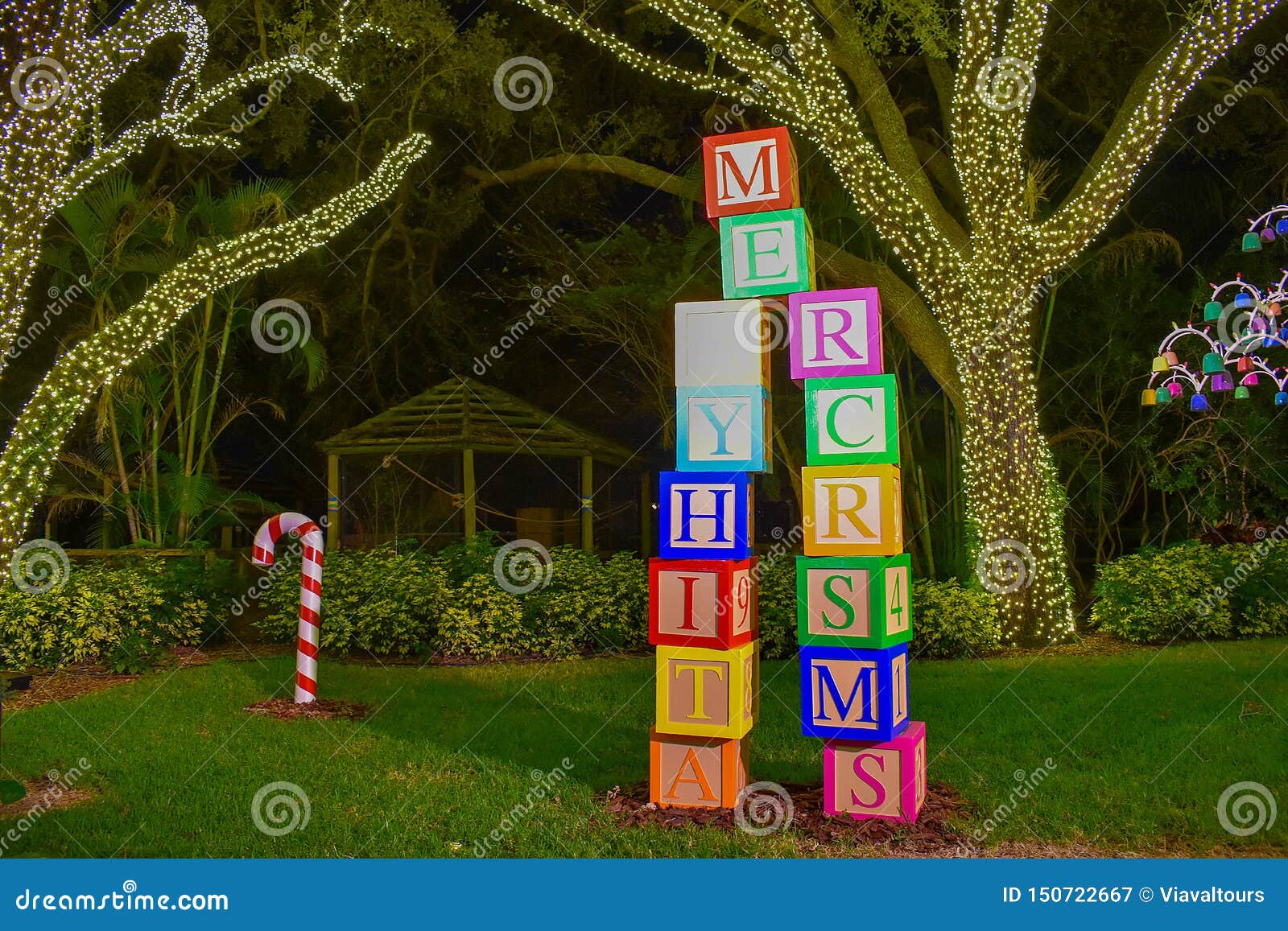 Colorful Letters In Cubes Forming Merry Christmasat Busch Gardens