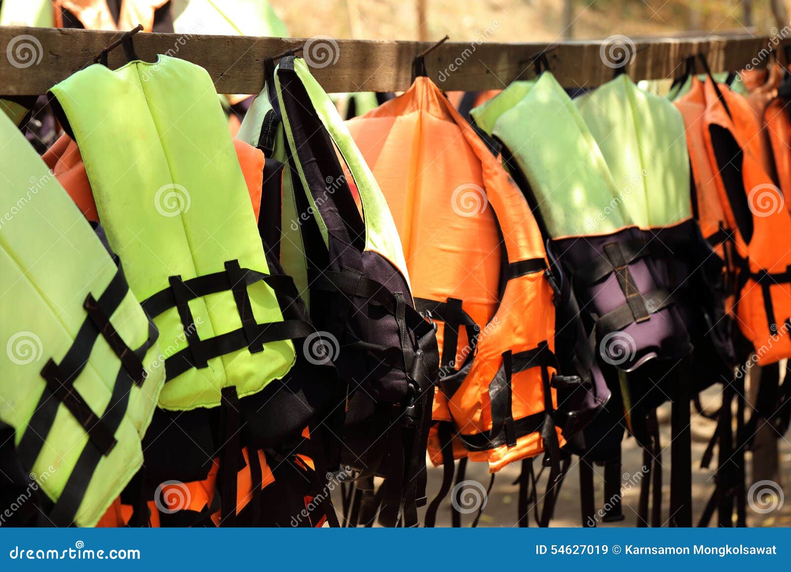Colorful Life Jackets Hanging on the Row Stock Image Image of help