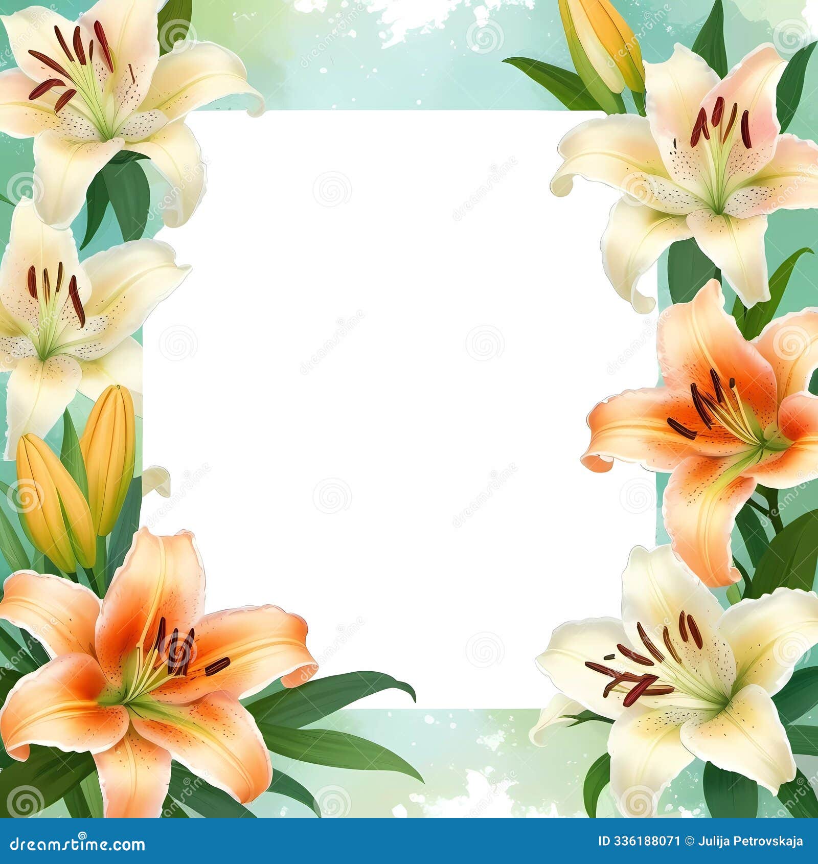 colorful lilies in shades of orange and white create an elegant floral frame, perfect for adding a personal touch to