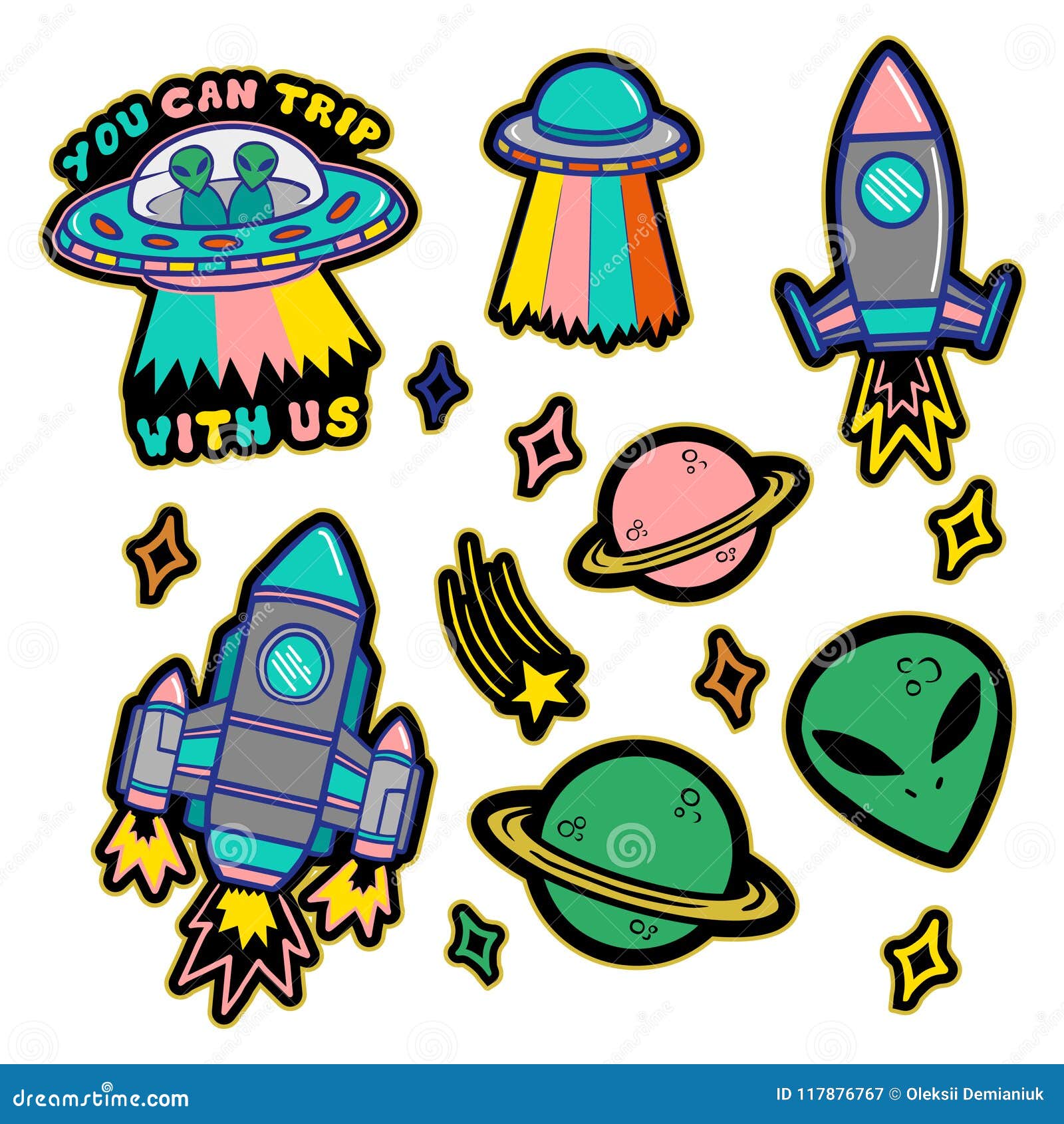Set Stickers Or Patches On Space Topic Stock Vector 