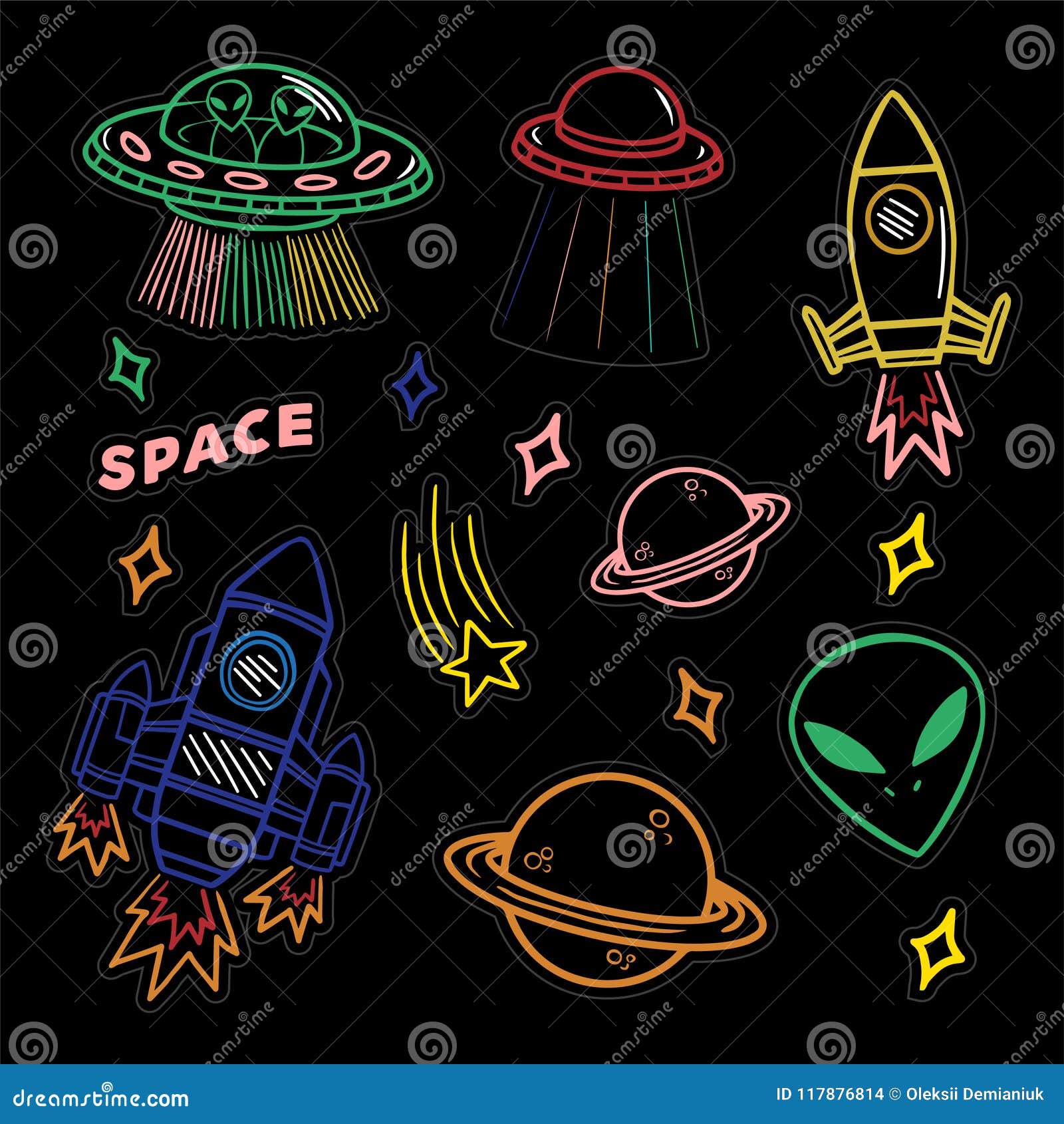 set stickers or patches on space topic