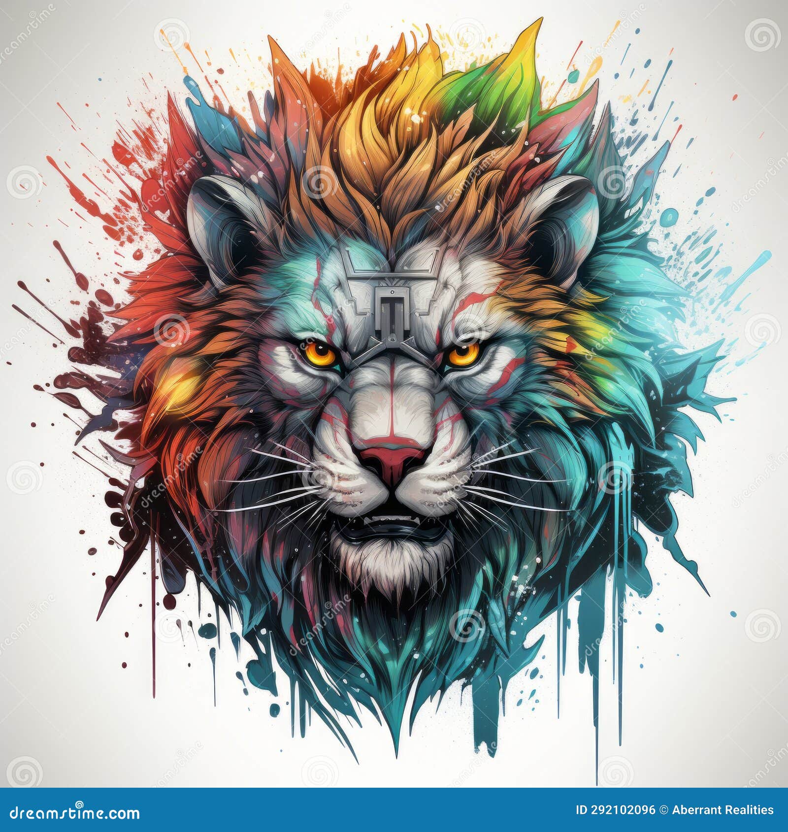 Colorful Lion Head on White Background Stock Illustration