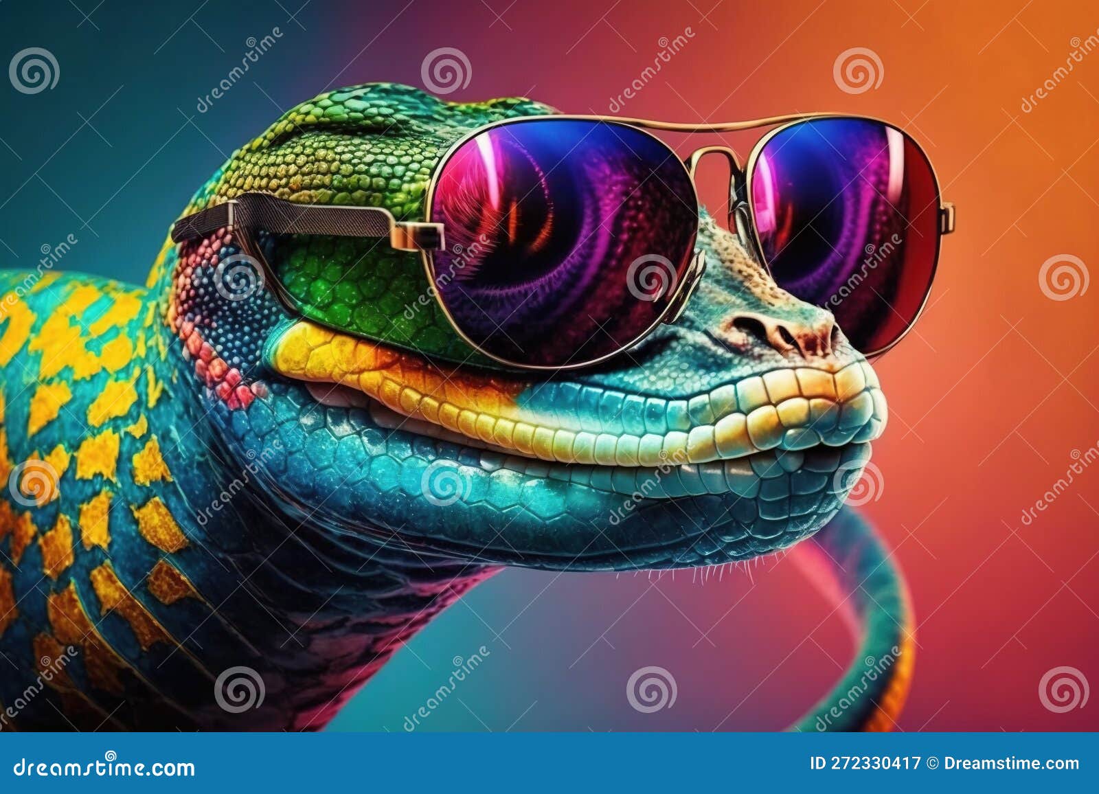 A Colorful Lizard Wearing Sunglasses and a Colorful Background with a