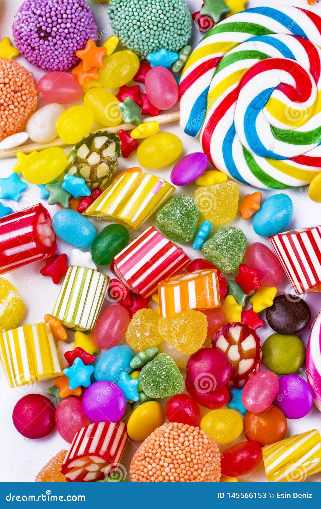 Colorful Lollipops and Different Colored Round Candy. Top View Stock ...