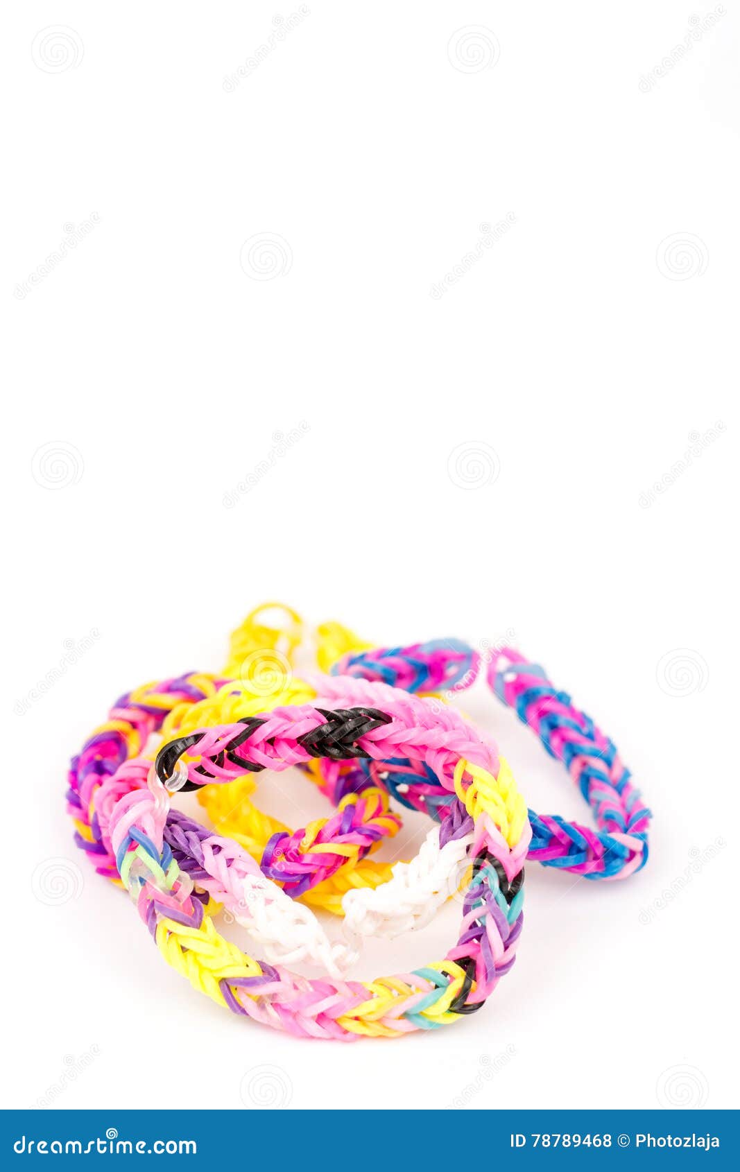 Colorful Loom Rubber Bands Isolated Over White Background Stock Photo
