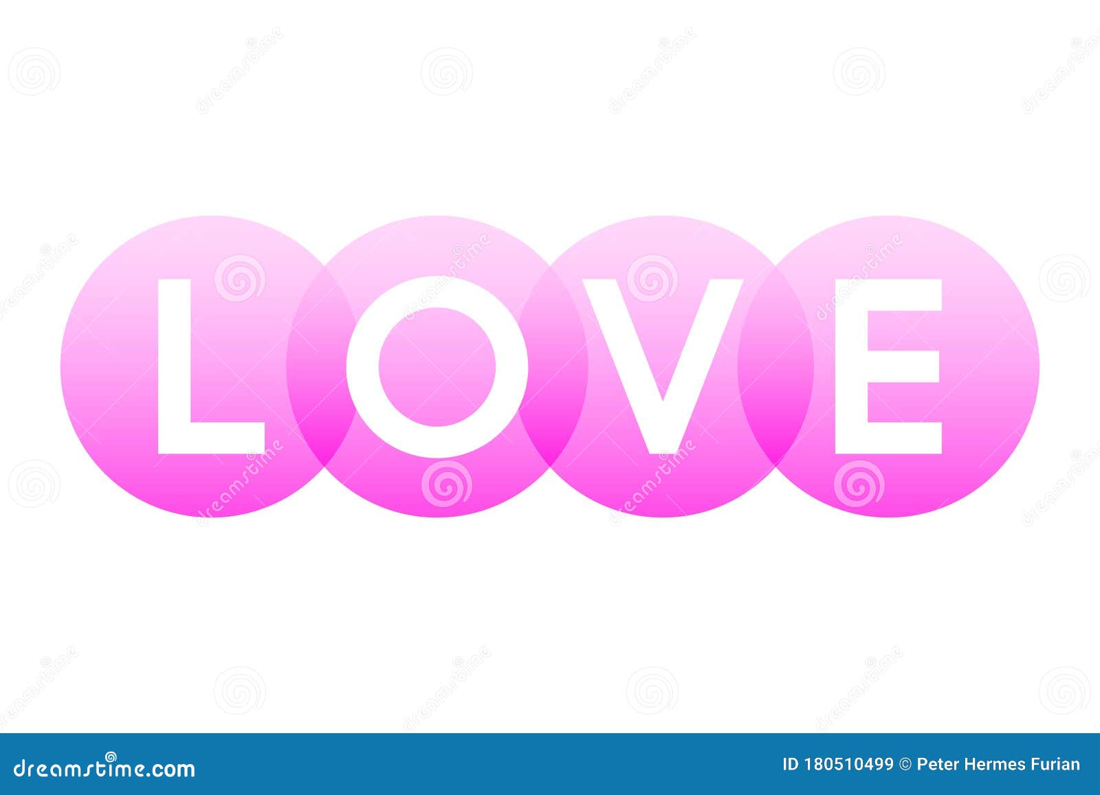 love, letters of the word in white capitals over pink circles
