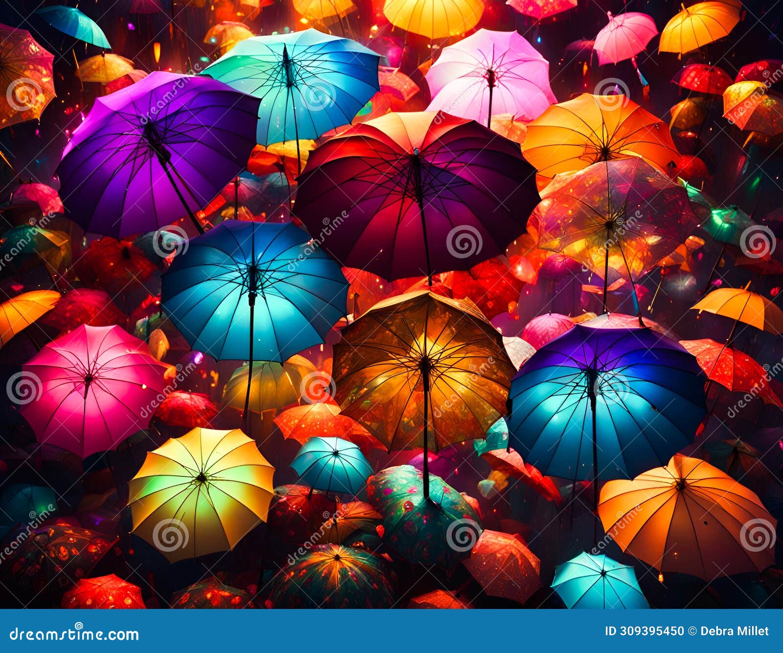 colorful luminescent umbrellas