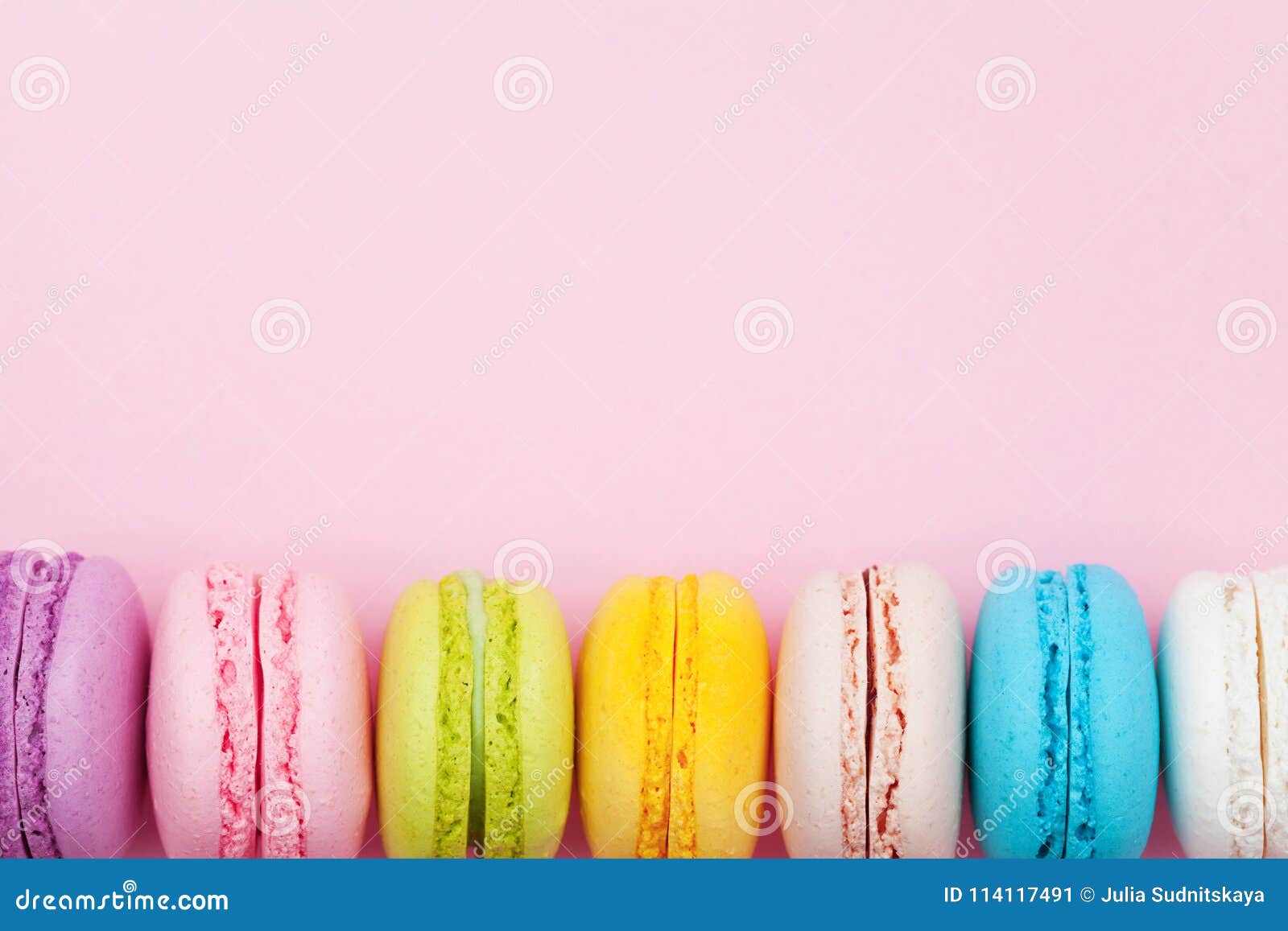 Colorful Macaron or Macaroon on Pink Pastel Background Top View. Flat ...