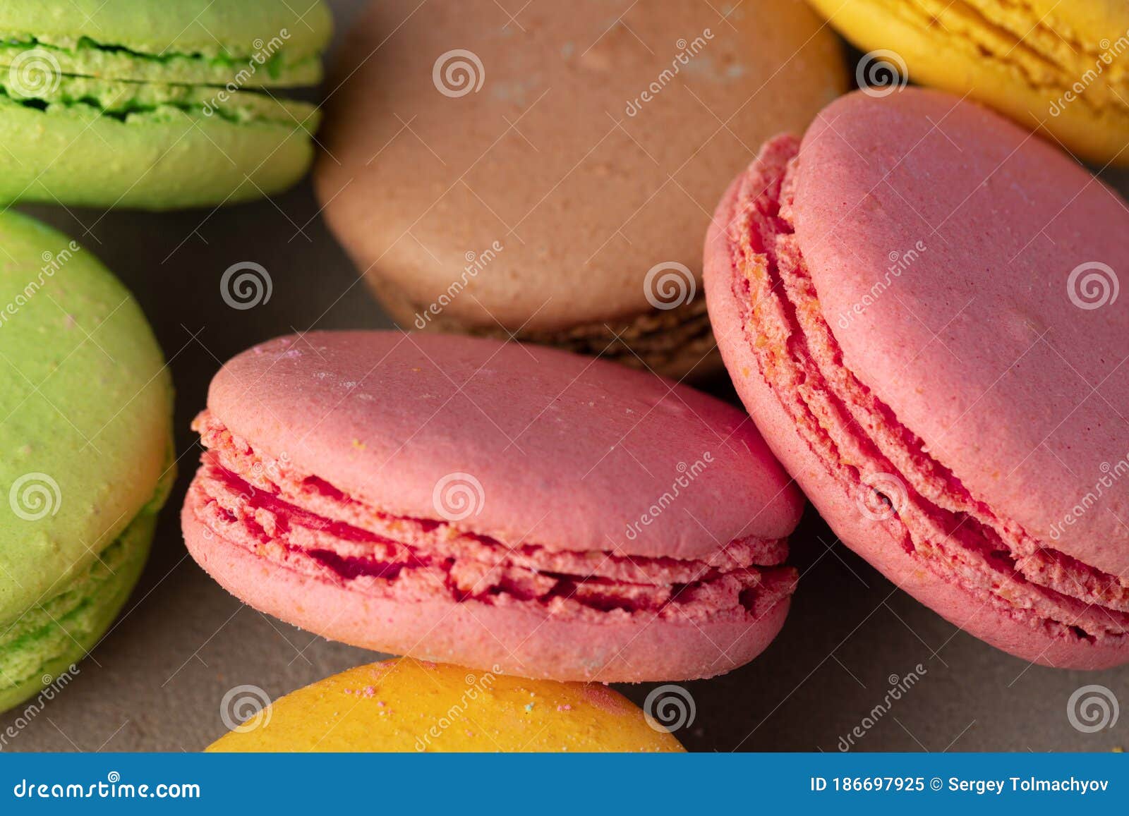 Colorful Macaroon Cookies on Grey Surface Close Up Stock Image Image of almond, dessert 186697925