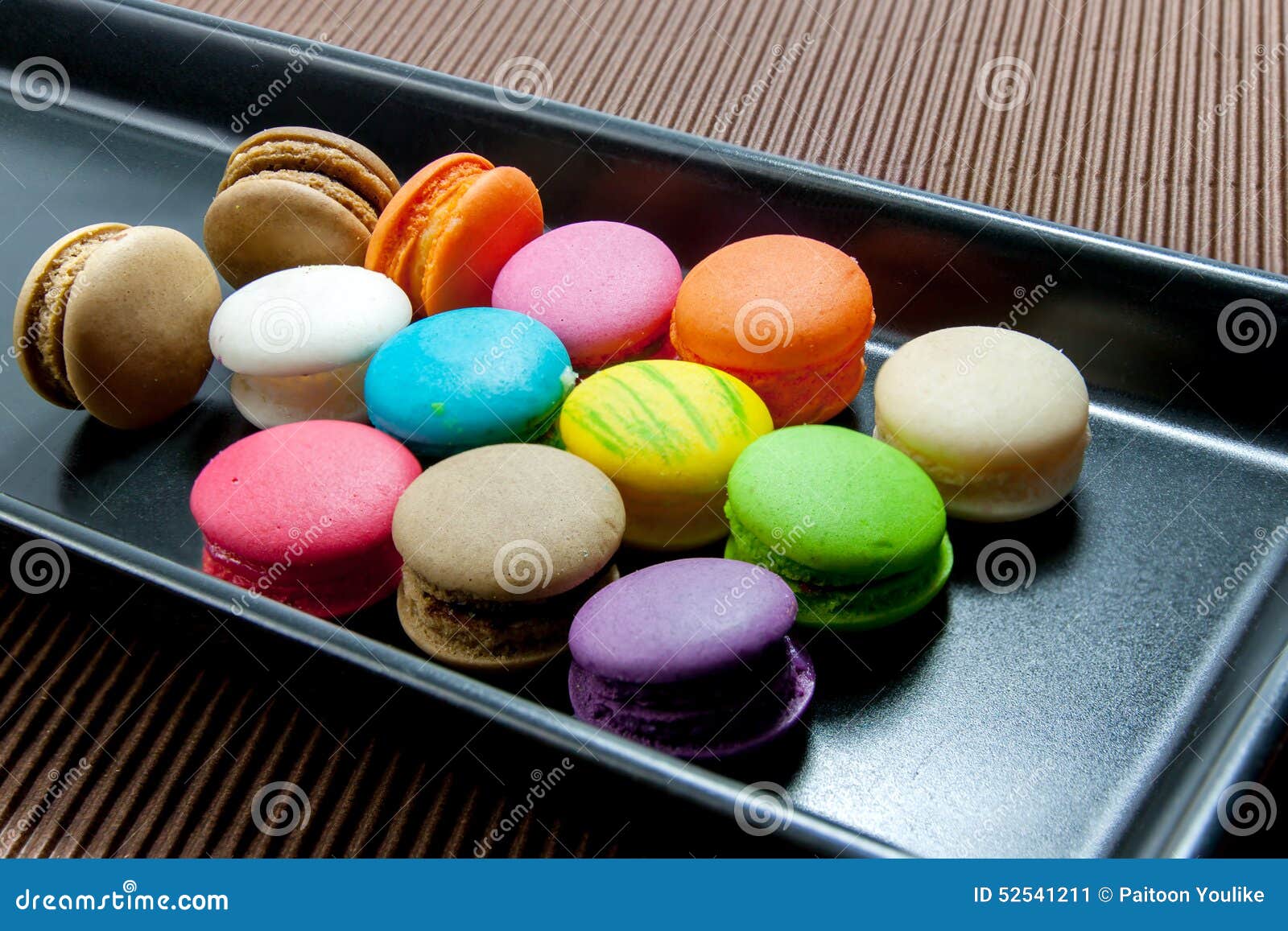 Colorful Macaroons in Black Ceramic Plate Stock Image - Image of mint ...