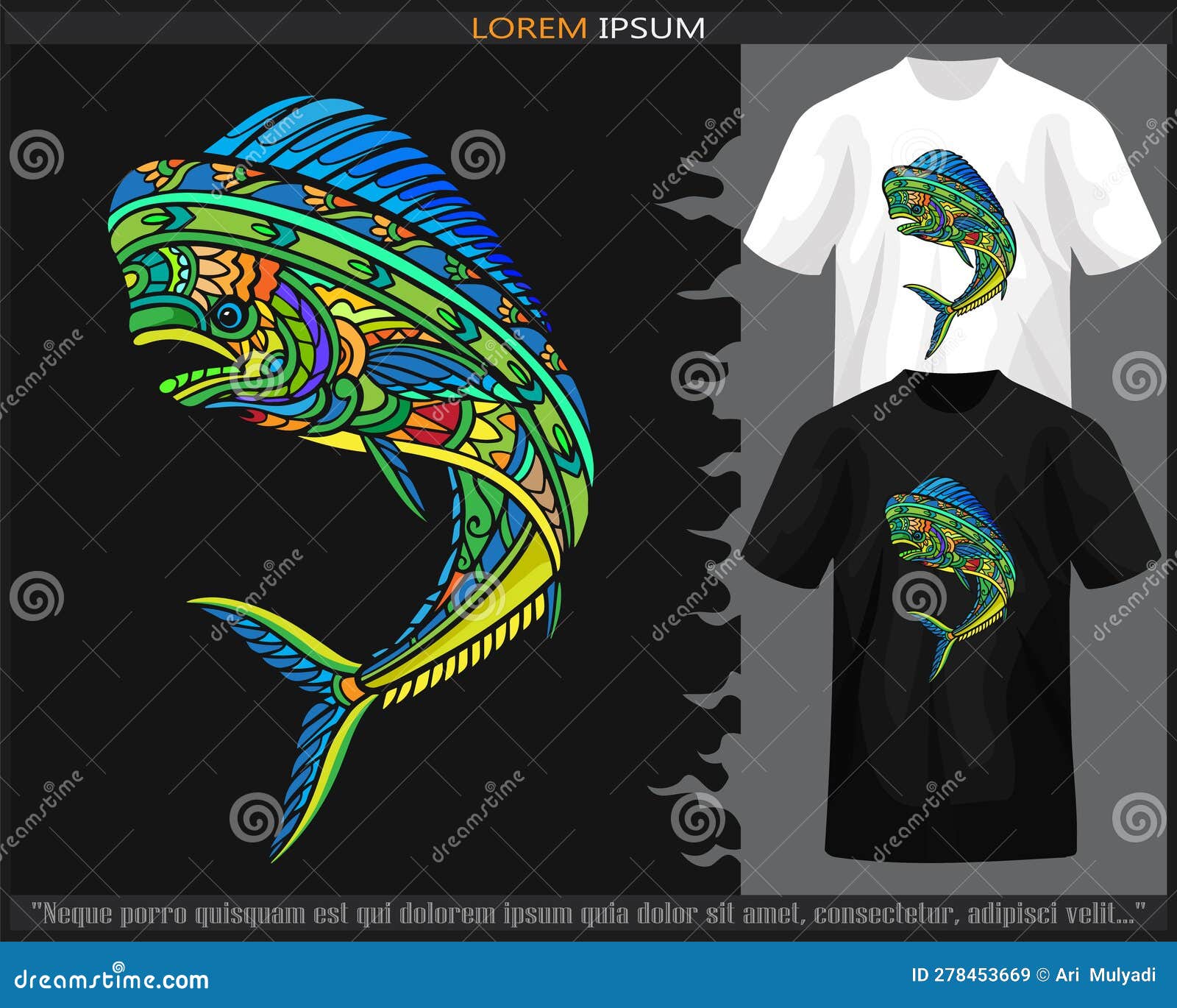 Colorful Mahi Mahi Fish Mandala Arts Isolated on Black and White T Shirt  Stock Vector - Illustration of marine, mascot: 278453669