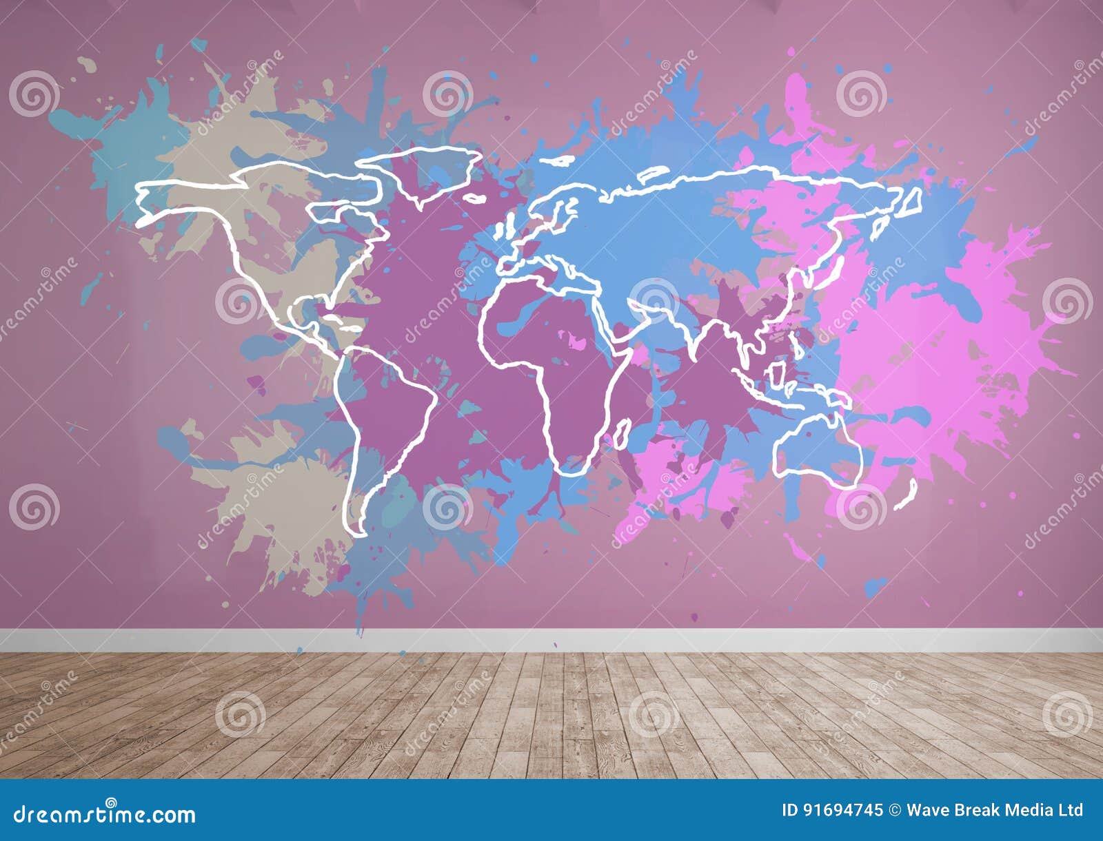Colorful Map with Paint Splattered Wall Background Stock Image Image