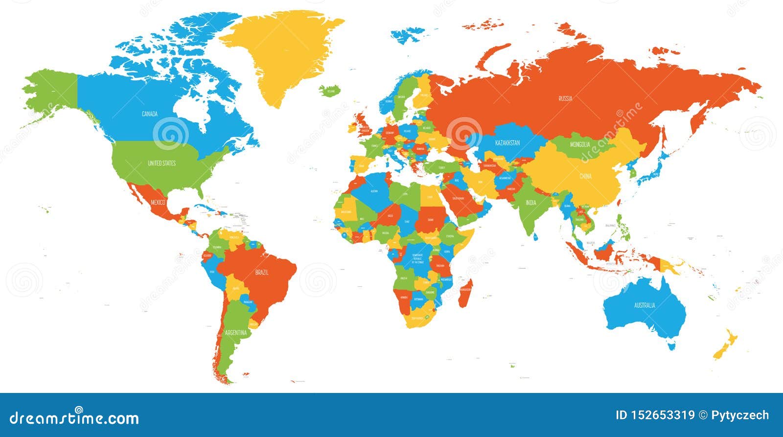Colorful Map of World. High Detail Political Map with Country ...