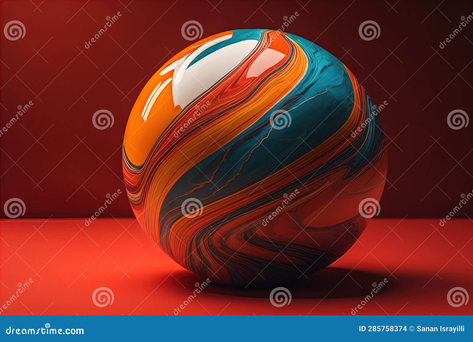 Colorful Marble Ball on a Solid Colour Background. Closeup Stock