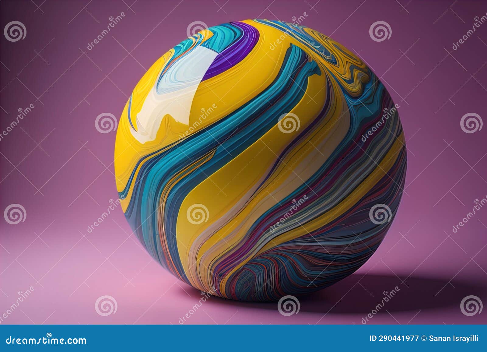 Colorful Marble Ball on a Solid Colour Background. Closeup Stock Image