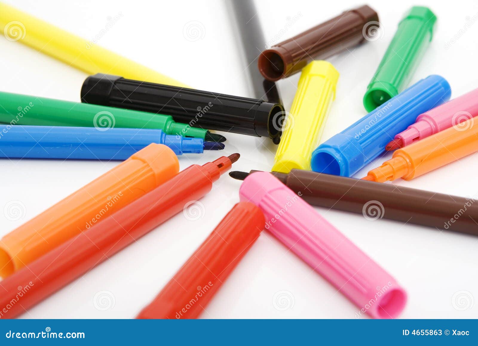 colorful markers and caps