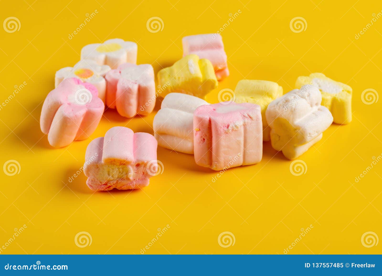 Colorful Marshmallow on Yellow Background Stock Image Image of pink