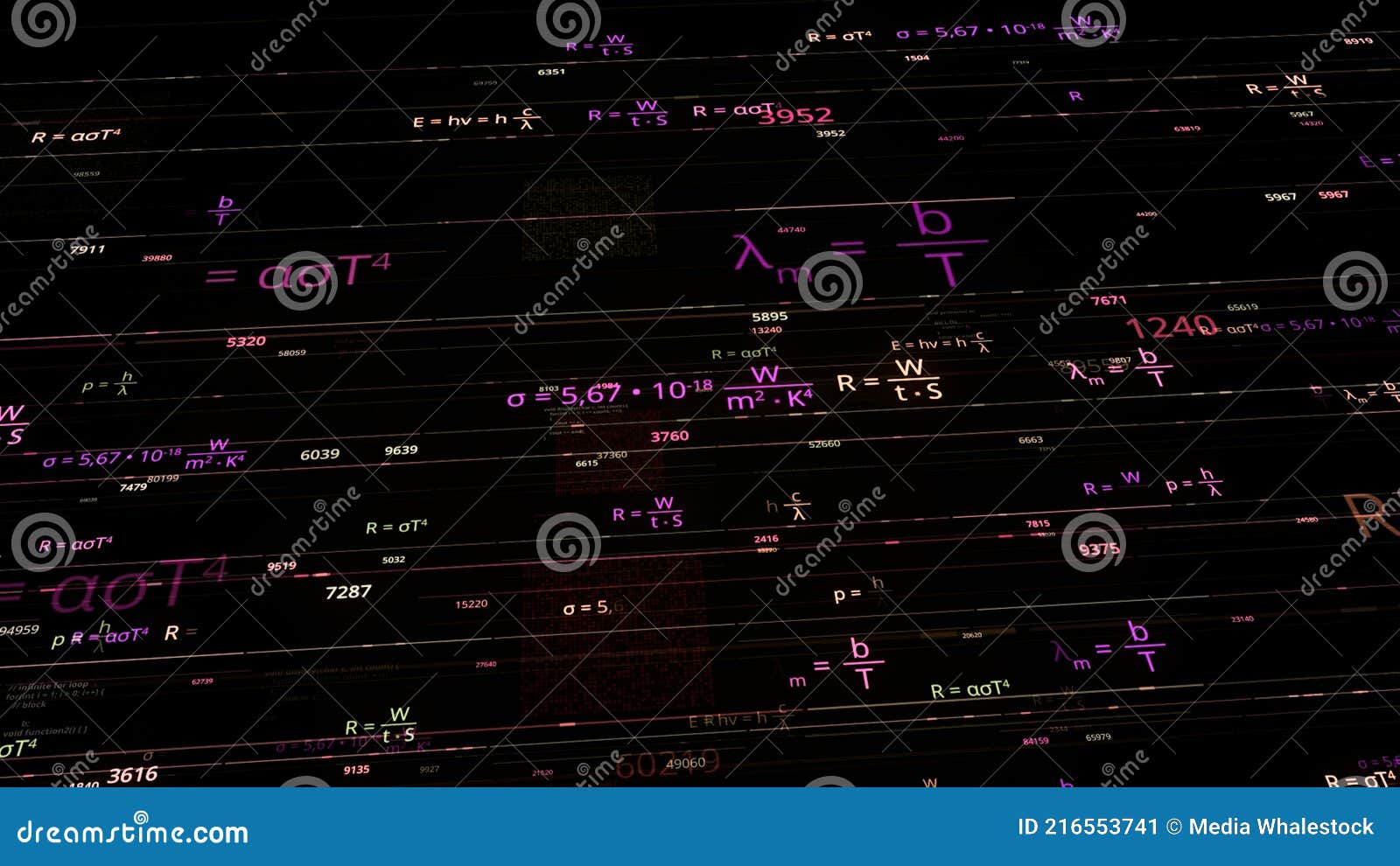 Colorful Mathematical Formulas. Animation. Software Mathematical Formulas  in Electronic Space Stock Image - Image of mathematics, information:  216553741