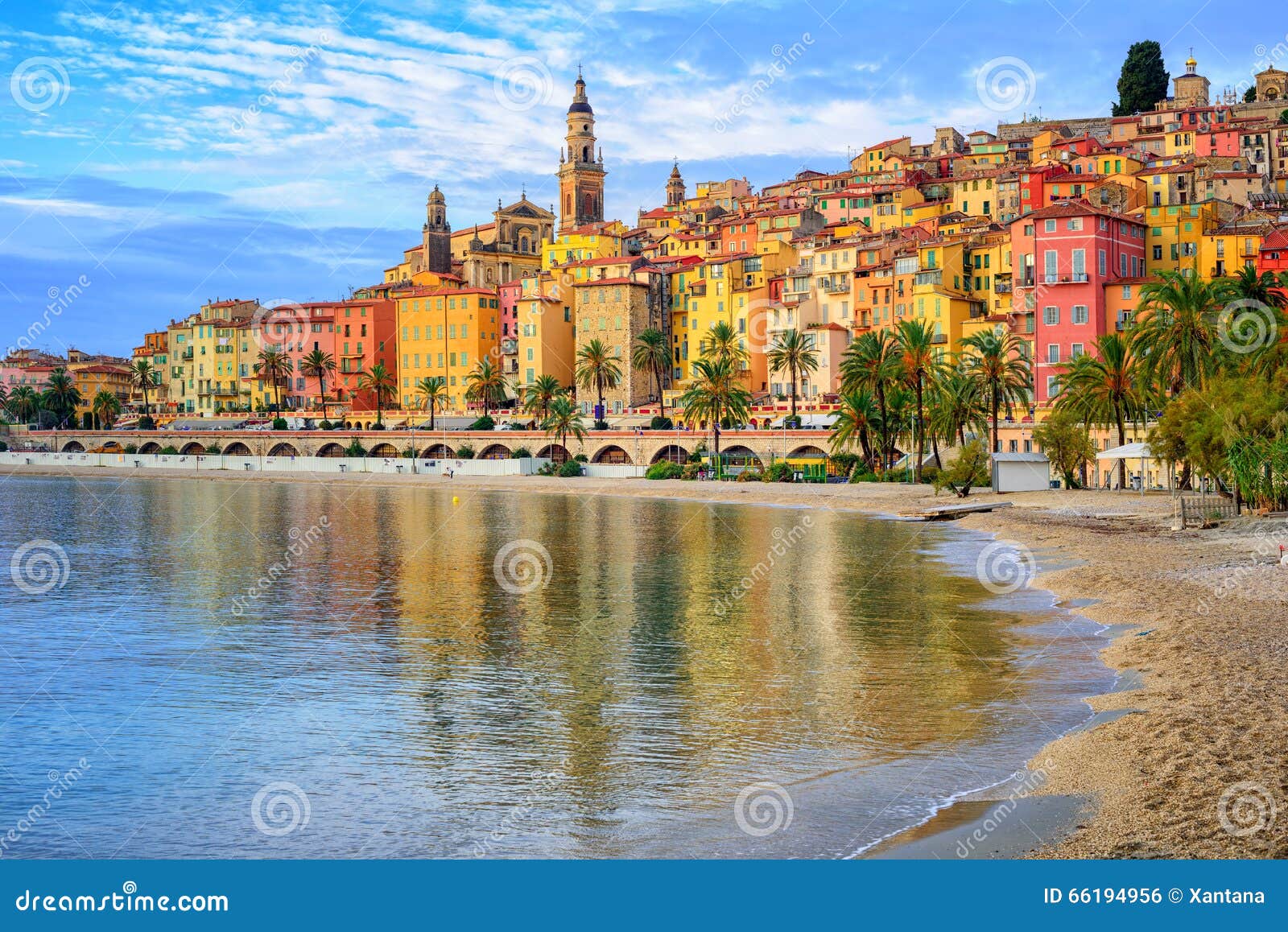 colorful medieval town menton on riviera, mediterranean sea, france