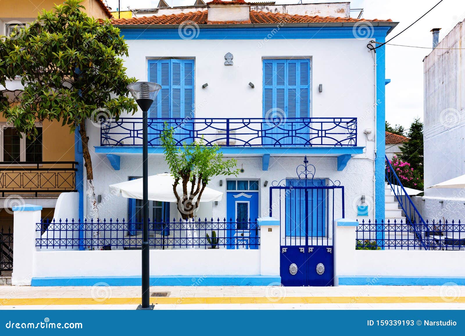 Colorful Mediterranean House Facade. Stock Image - Image Of Colorful,  Aegean: 159339193