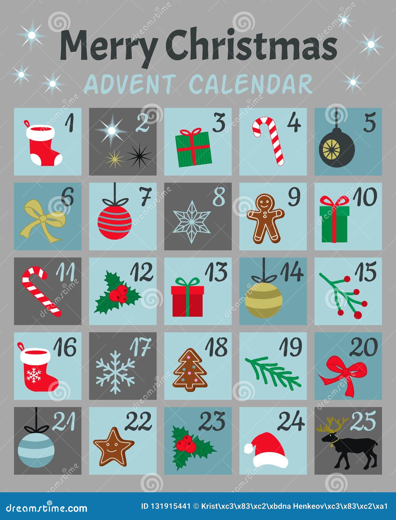 Colorful Mery Chistmas Advent Calendar. Cute Christmas, Winter and New