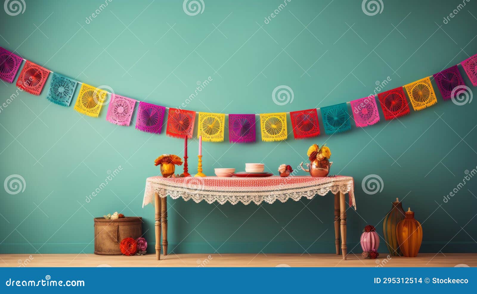 colorful mexican mejilla banners: vibrant table decor inspired by folklore