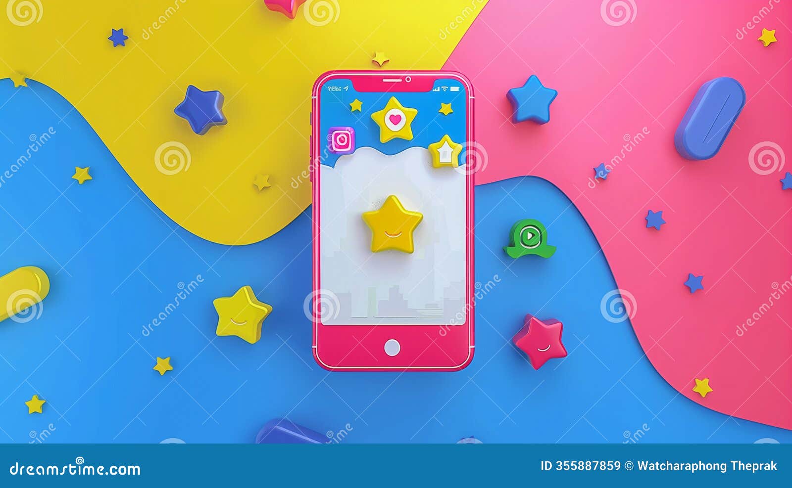 colorful mobile app interface with playful star icons