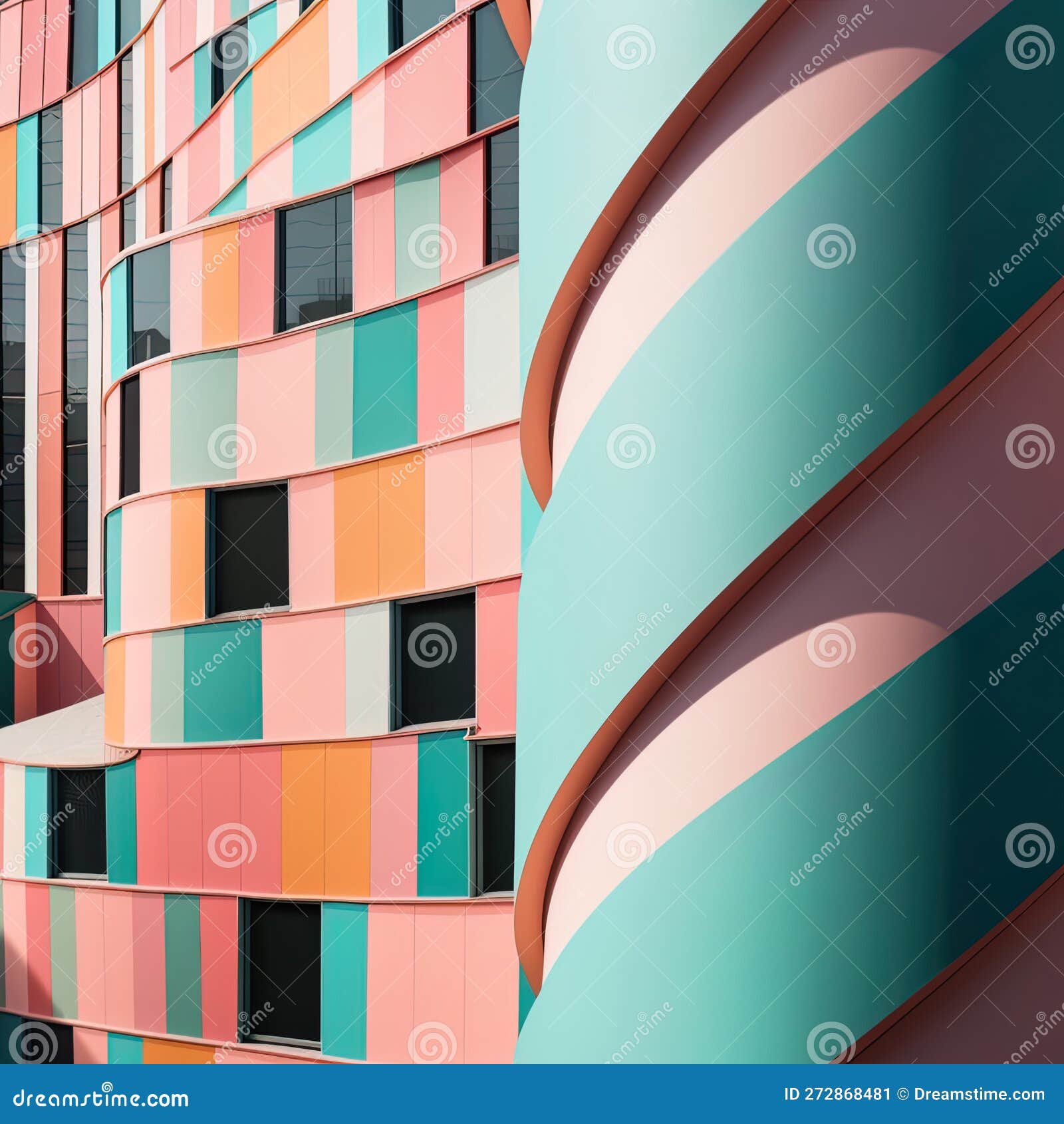 colorful and modern: a building facade with playful patterns and pastel tones