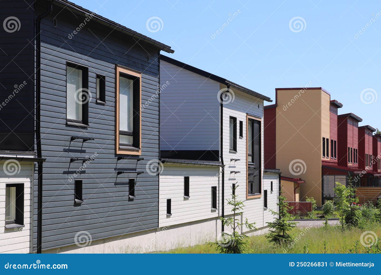 colorful modern row houses in a suburban neighbourhood