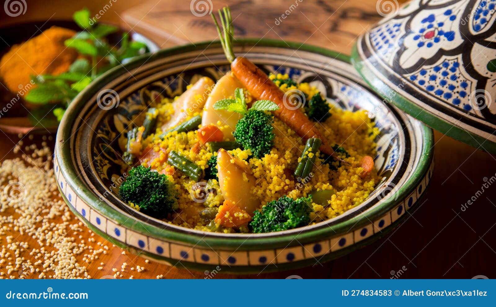 Colorful Moroccan Tagine with Curried Cous Cous Stock Image Image of