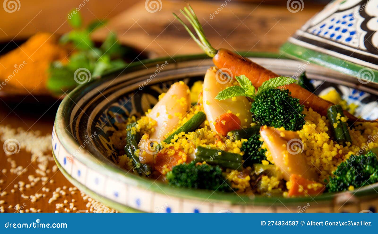 Colorful Moroccan Tagine with Curried Cous Cous Stock Image Image of