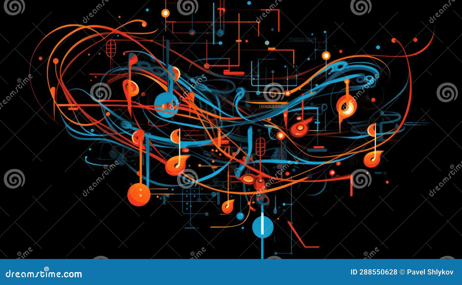 Colorful Musical Notes and Sheet Music, Artistic Illustration Stock