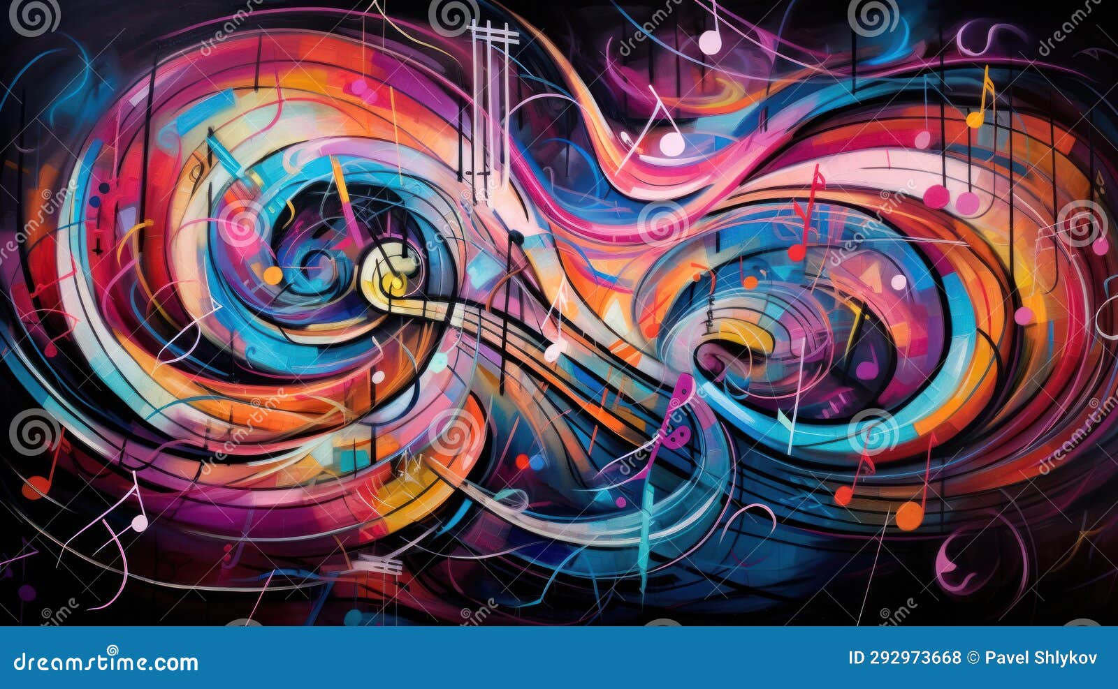 Colorful Musical Notes and Sheet Music, Artistic Illustration Stock