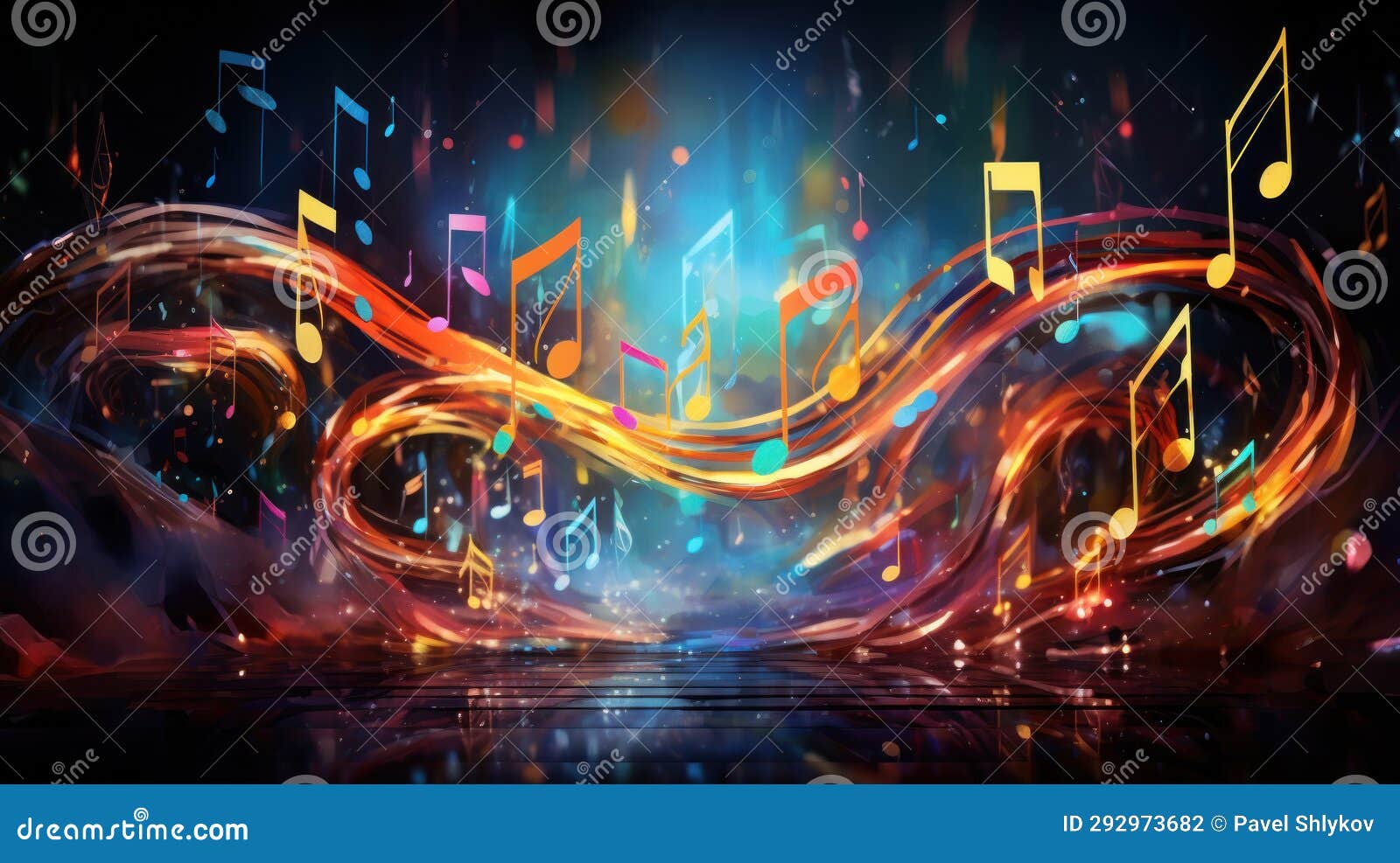 Colorful Musical Notes and Sheet Music, Artistic Illustration Stock