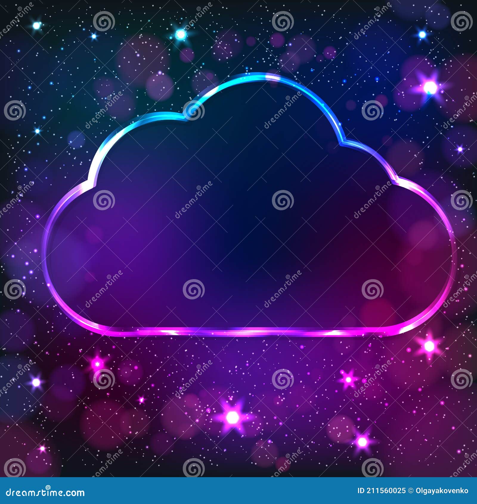 Colorful Neon Cloud Frame on a Dark Star Background Stock Vector