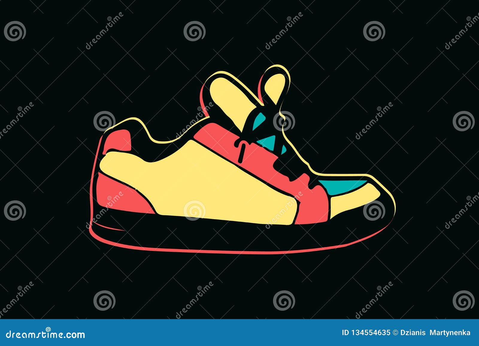 Isolated Colorful Shoes on Dark Background, Vector Illustration Stock ...