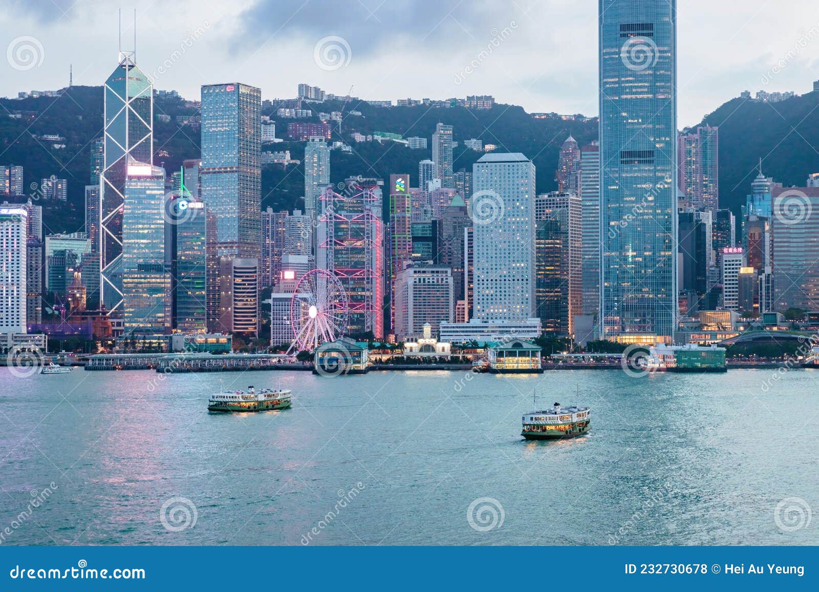 Colorful Night View of the Famous Tourist Location, Victoria Harbour