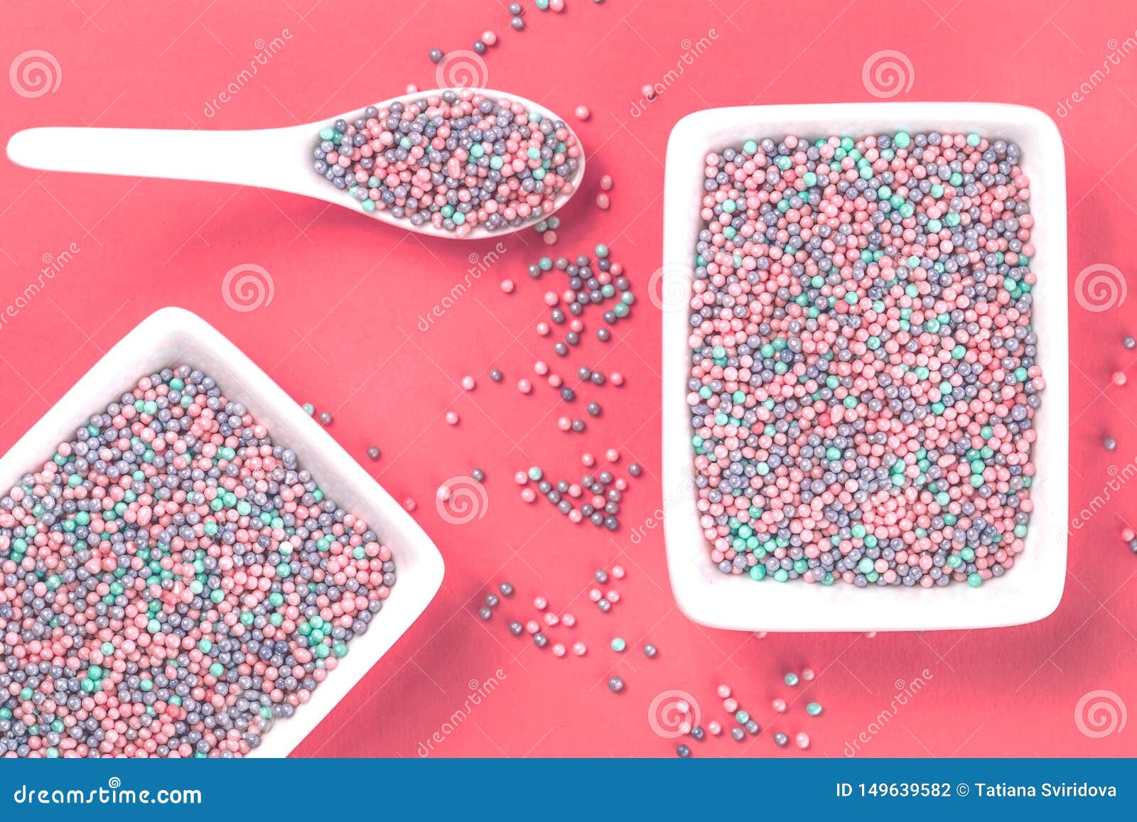 Colorful Nonpareils Cake Sprinkles in Rectangular Bowls Stock Photo