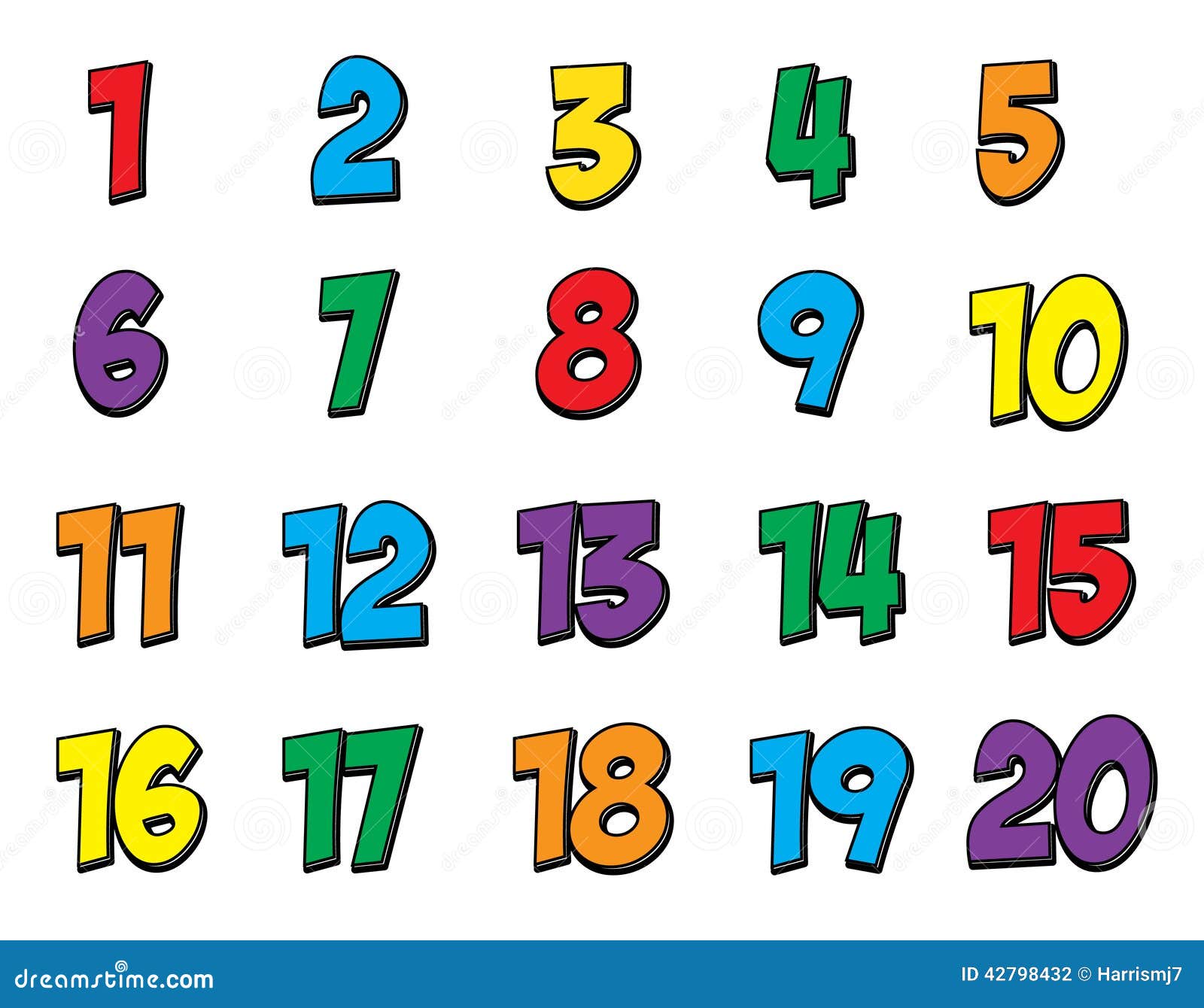 Colorful Number Set 1-20 stock illustration. Illustration of