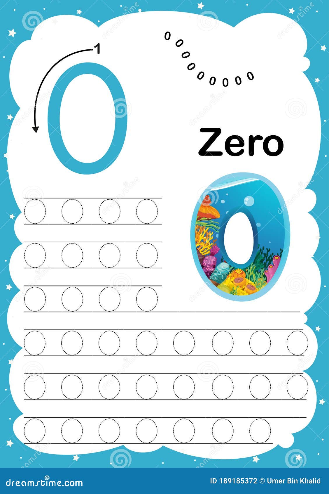 Colorful Number Zero daily Tracing Printable A19 Practice Worksheet