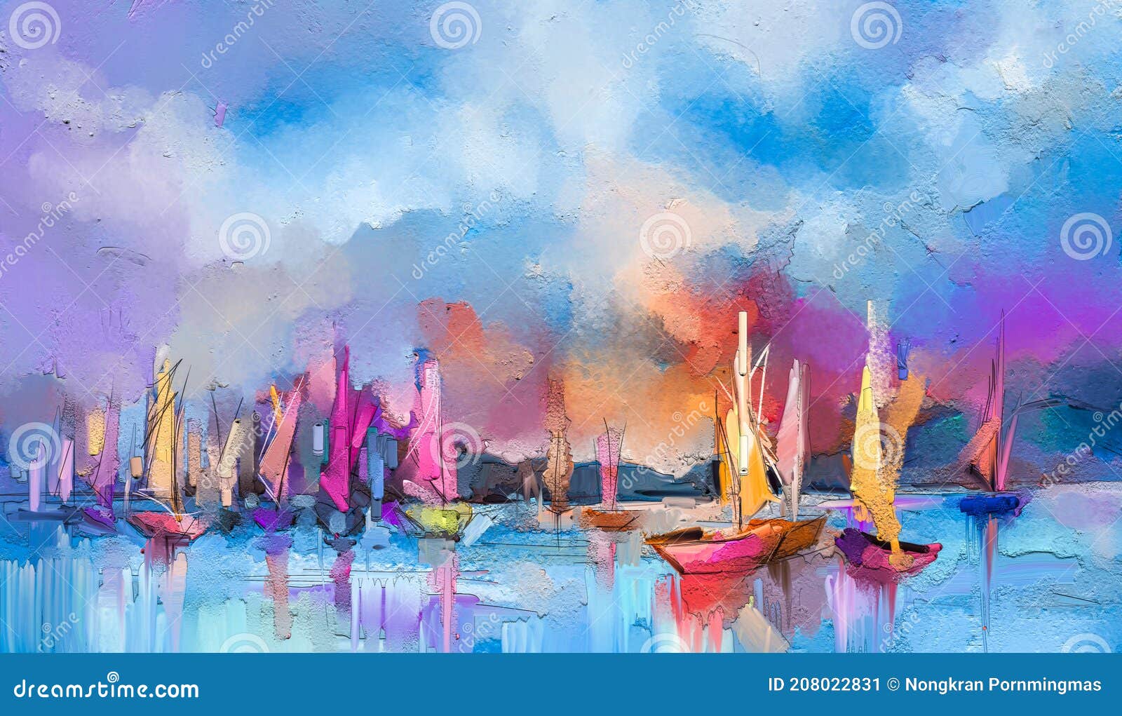 colorful oil painting on canvas texture. impressionism image of seascape paintings with sunlight background