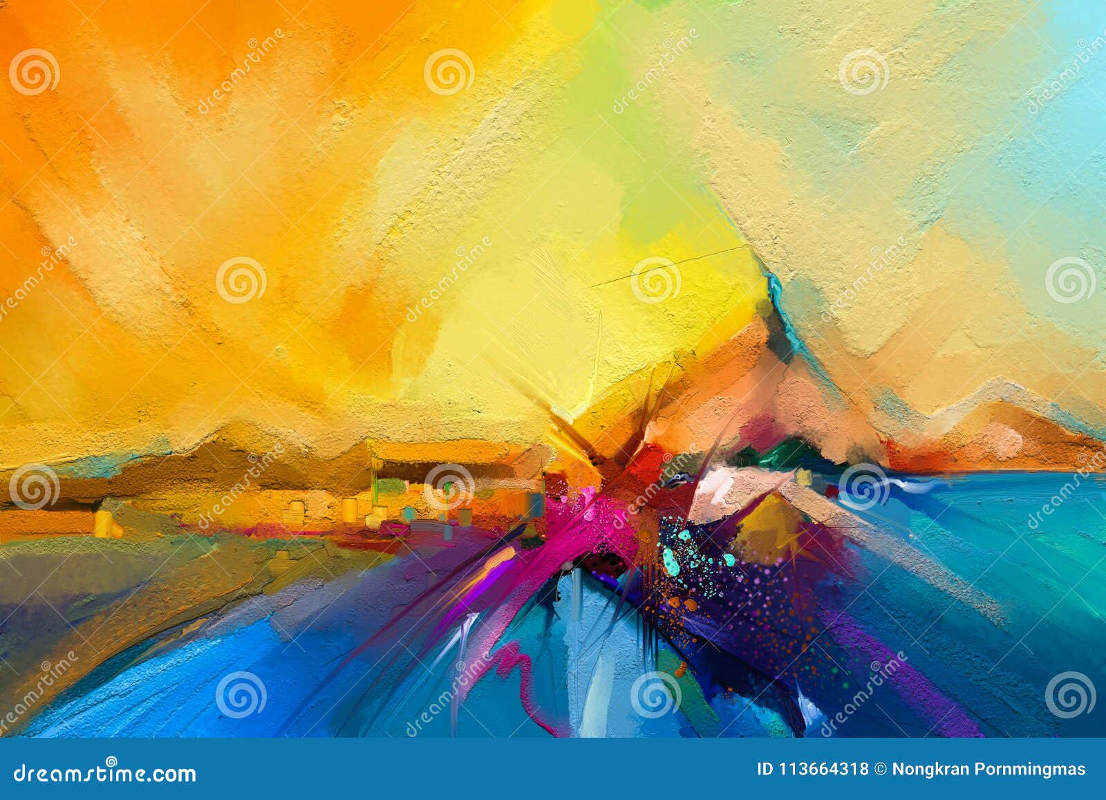 colorful oil painting on canvas texture. semi- abstract image of seascape paintings