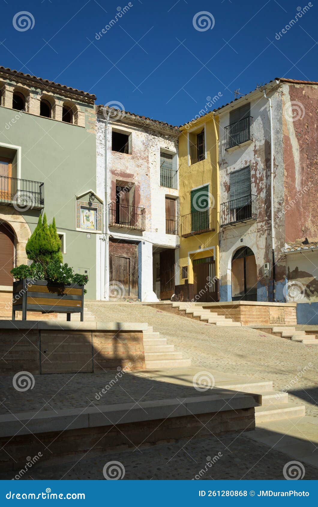 colorful old houses in the streets of onda, castellon, spain
