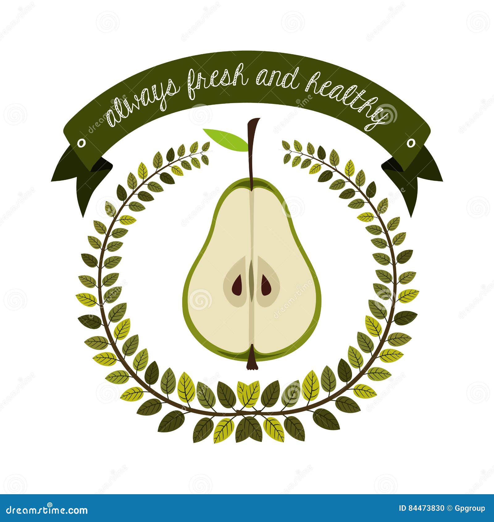 Colorful Olive Crown and Label with Half Pear Stock Vector